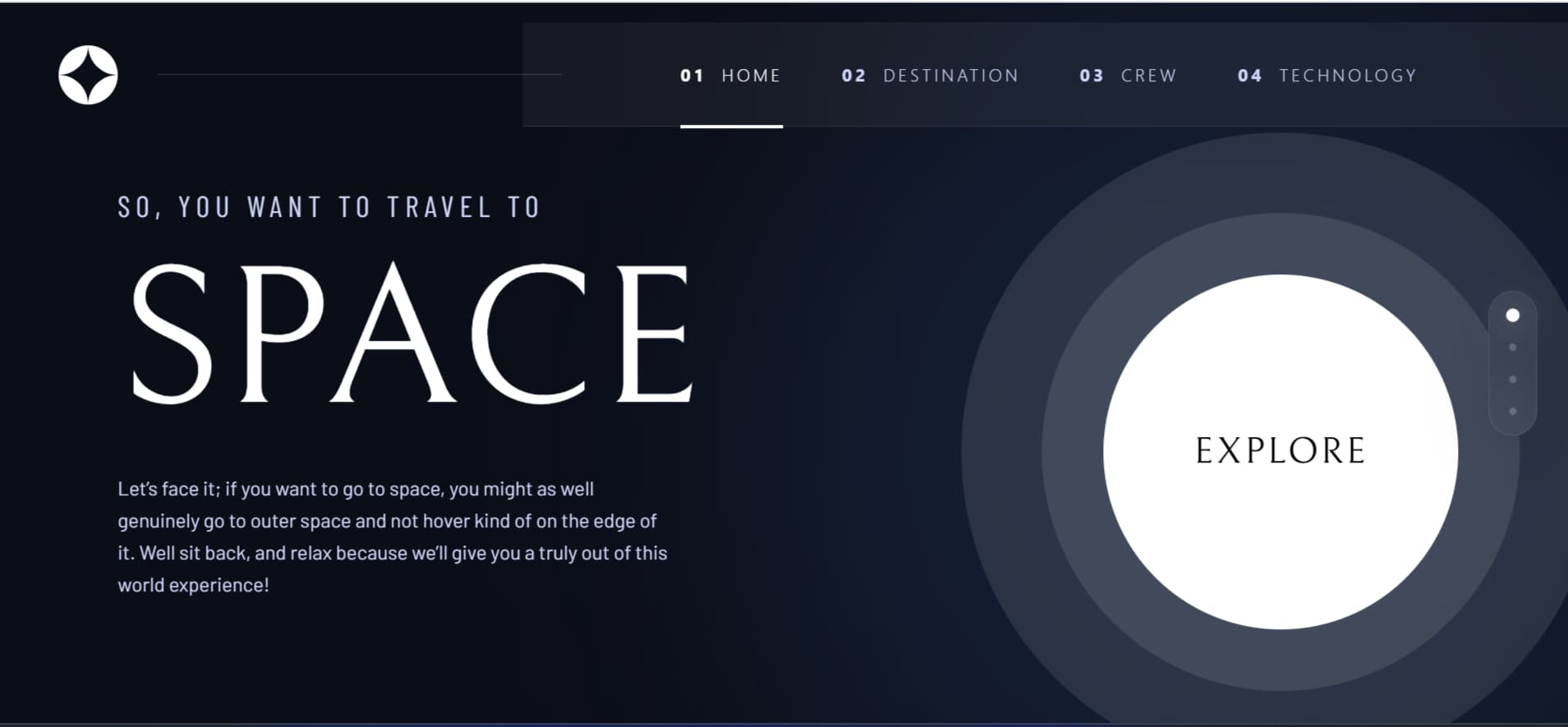 Space tourism multi-page website