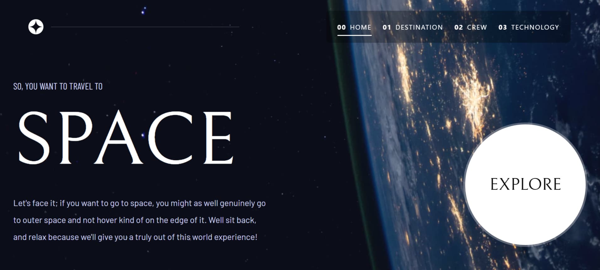 Space tourism multi-page website